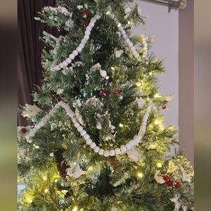 New Round 14mm Wood Bead Christmas Garland, White, 9 feet bundle of 3